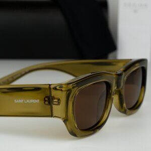 NEW Saint Laurent SL713 004 Clear Acid Green Brown Rectangle Unisex Sunglasses